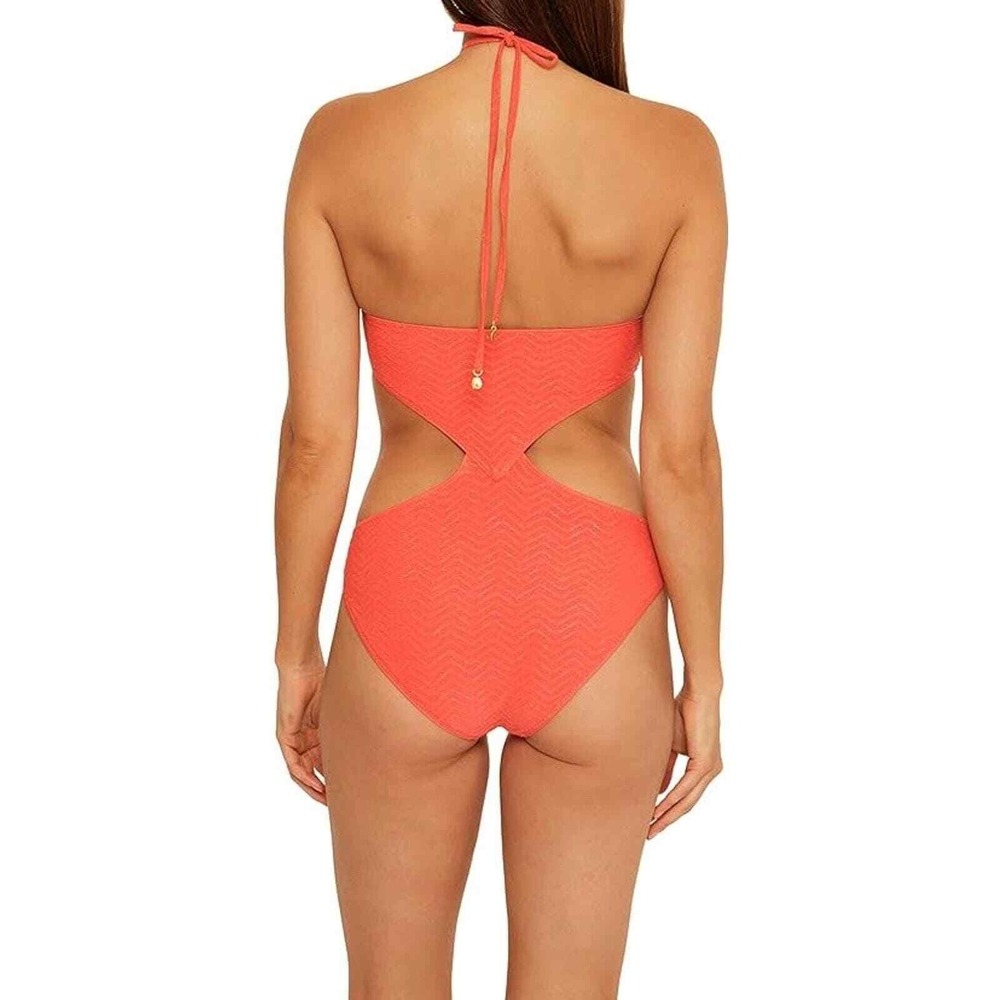 Trina Turk Women's Empire High Neck One Piece Swimsuit Papaya Size 6 - Picture 3 of 9